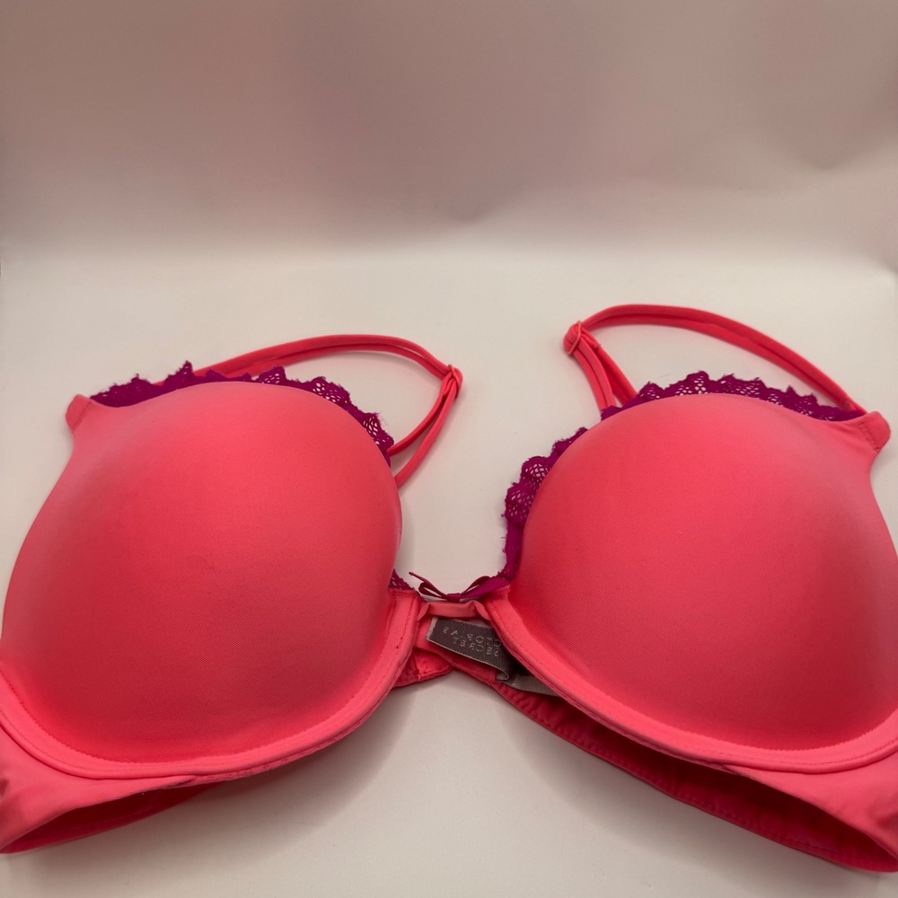 Victoria's Secret 34C Push-Up Bra Womens Pink Purple Lace Front Close